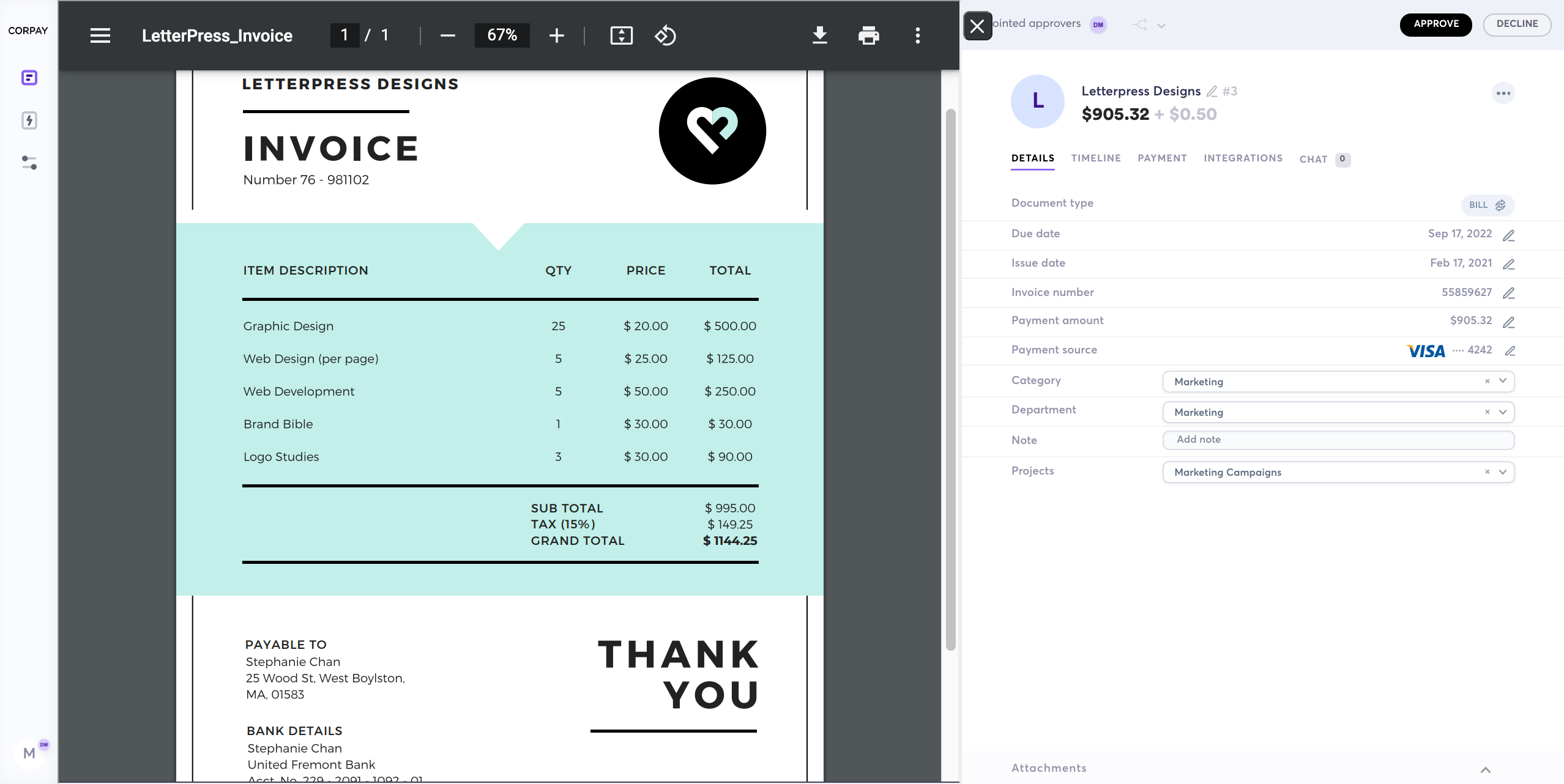 screenshot of Corpay One